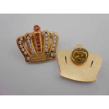 Goldene Krone Lapiel Pins, Metallabzeichen mit Diamanten (GZHY-BADGE-020)